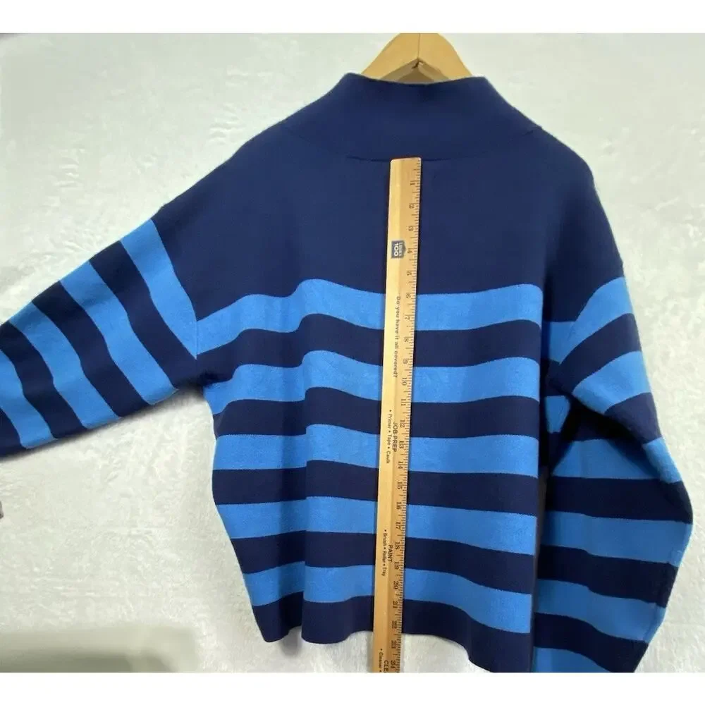 Maeve Anthropologie Striped Sweater Women’s Mock Neck Retro Blue Tones Medium